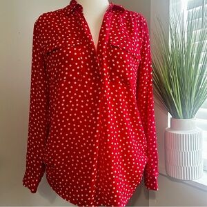 Ann Taylor Red and White Polka Dot Button Down Shirt